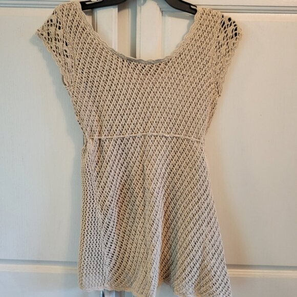 Axcess Liz Claiborne Tan Crochet Babydoll Blouse Top - Picture 4 of 7